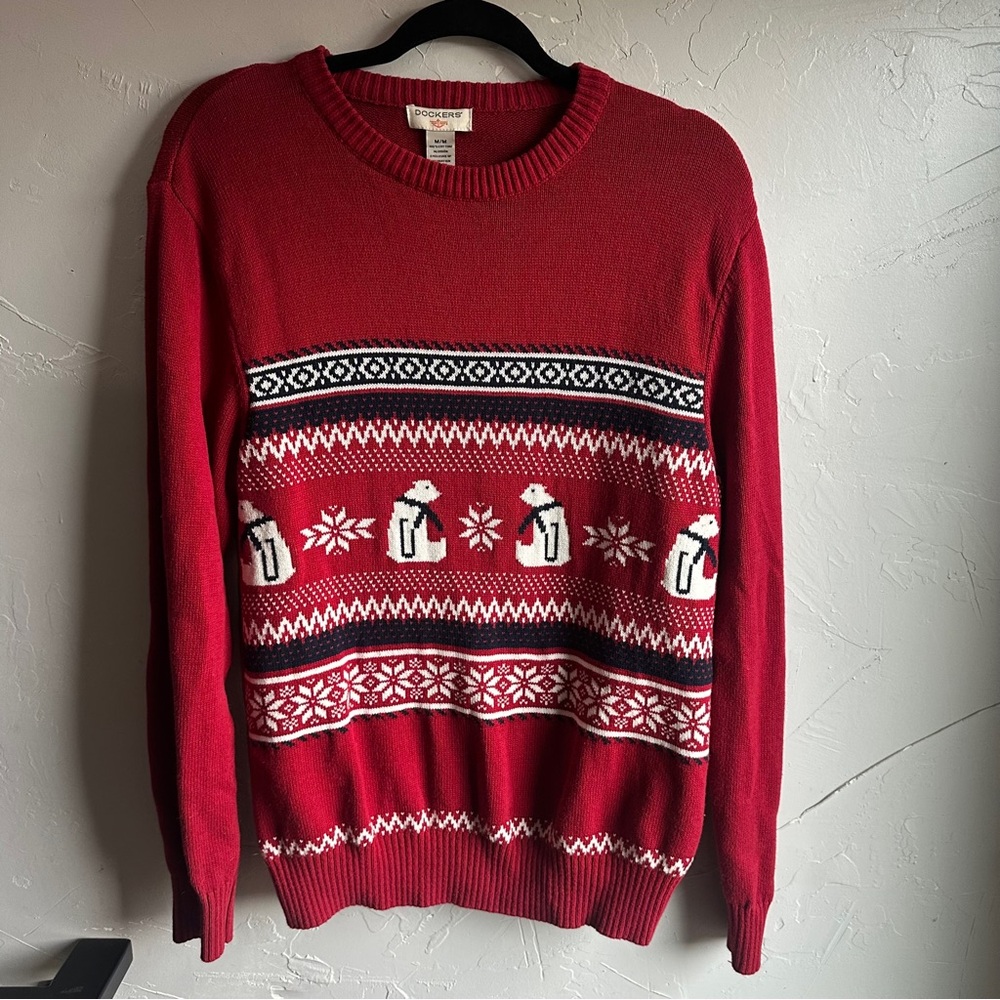 Dockers Polar‎ Bear Fair Isle Sweater Red Ski Nordic Winter Knit Cozy Pullover M